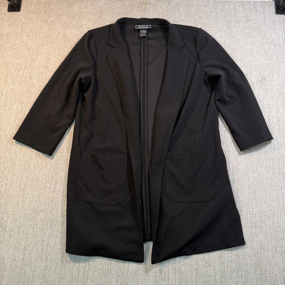 NYCC New York Clothing Co Black Open Front Blazer Jacket 3/4 Sleeve Medium